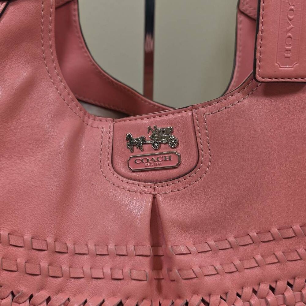 Coach Madison Maggie Woven Leather Shoulder Bag Salmon Pink F23385 Leather - Picture 4 of 16